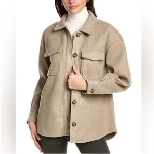 Avec Les Filles Melange Button Front Boyfriend Shacket, Oatmeal/Beige, Large